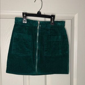 Corduroy Zip-Front Mini Skirt - Green